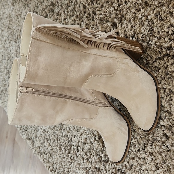 Beige Fringe Suede Boots - Picture 6 of 11
